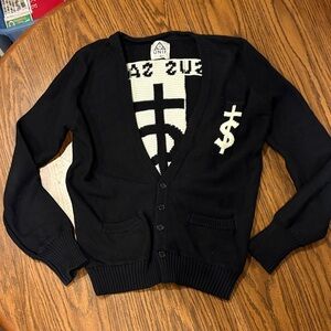 UNIF Black and White Cardigan Sweater - Jesus Saves I Spend